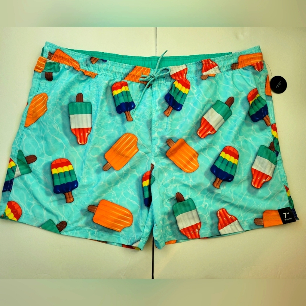 No Boundaries Big Men's Elastic Waist Swim Trunks Size 3XL Teal Orange NWT